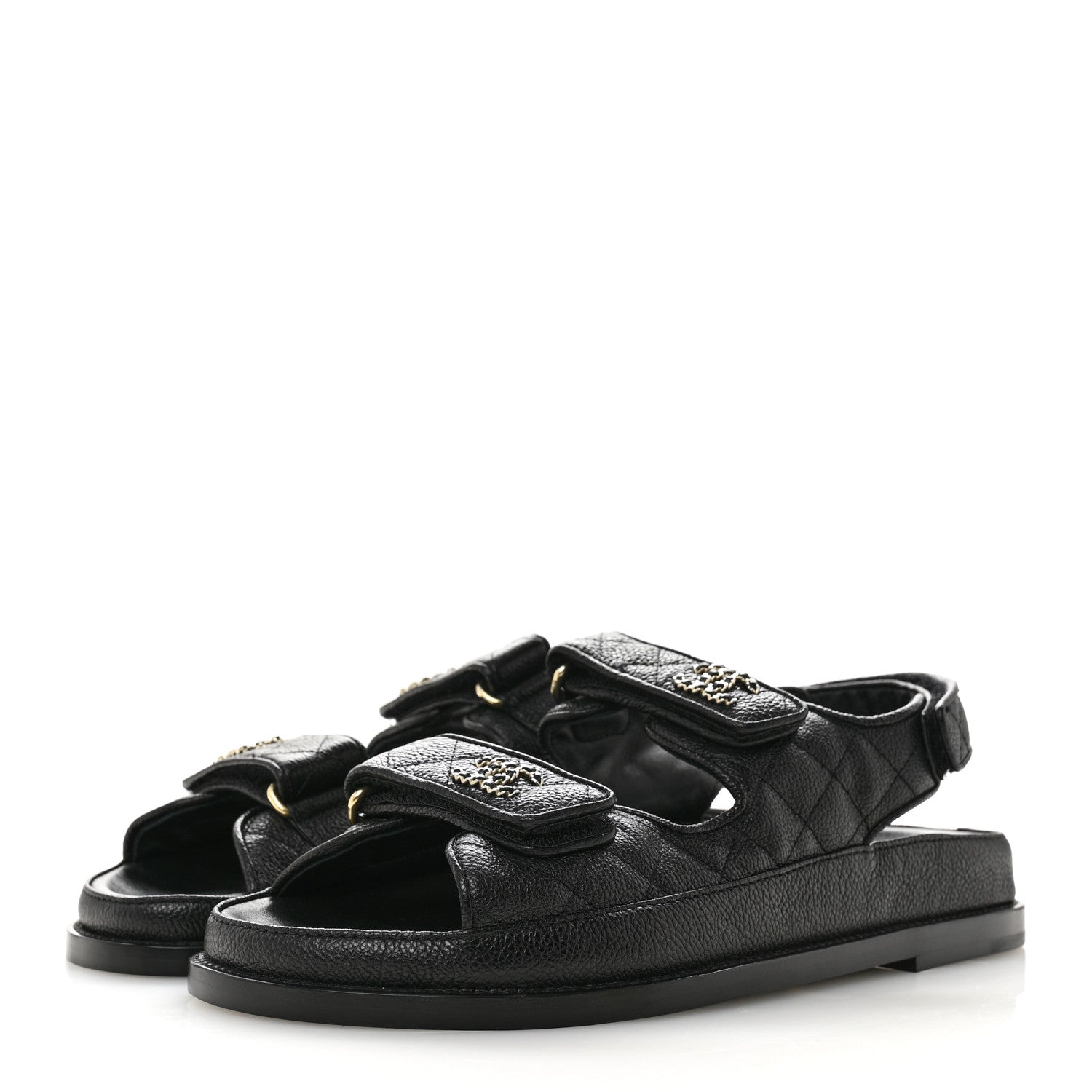 Chanel Grained Calfskin Velcro Dad Sandals 39 Black 4 of 10
