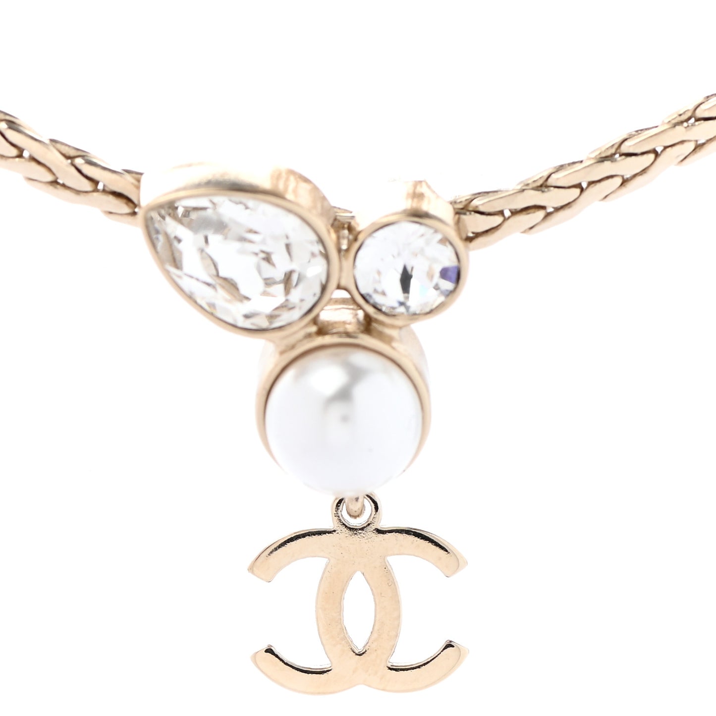 Pearl Crystal CC Teardrop Braided Necklace Gold