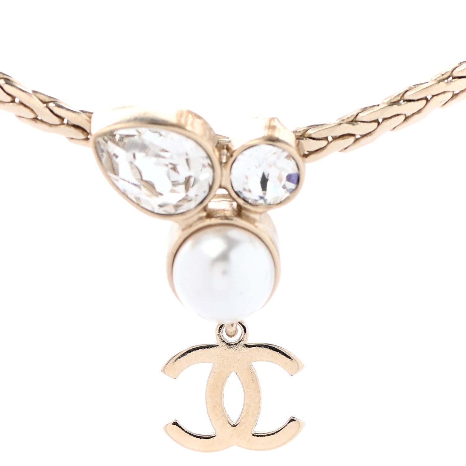 Chanel Pearl Crystal CC Teardrop Braided Necklace Gold 4 of 8
