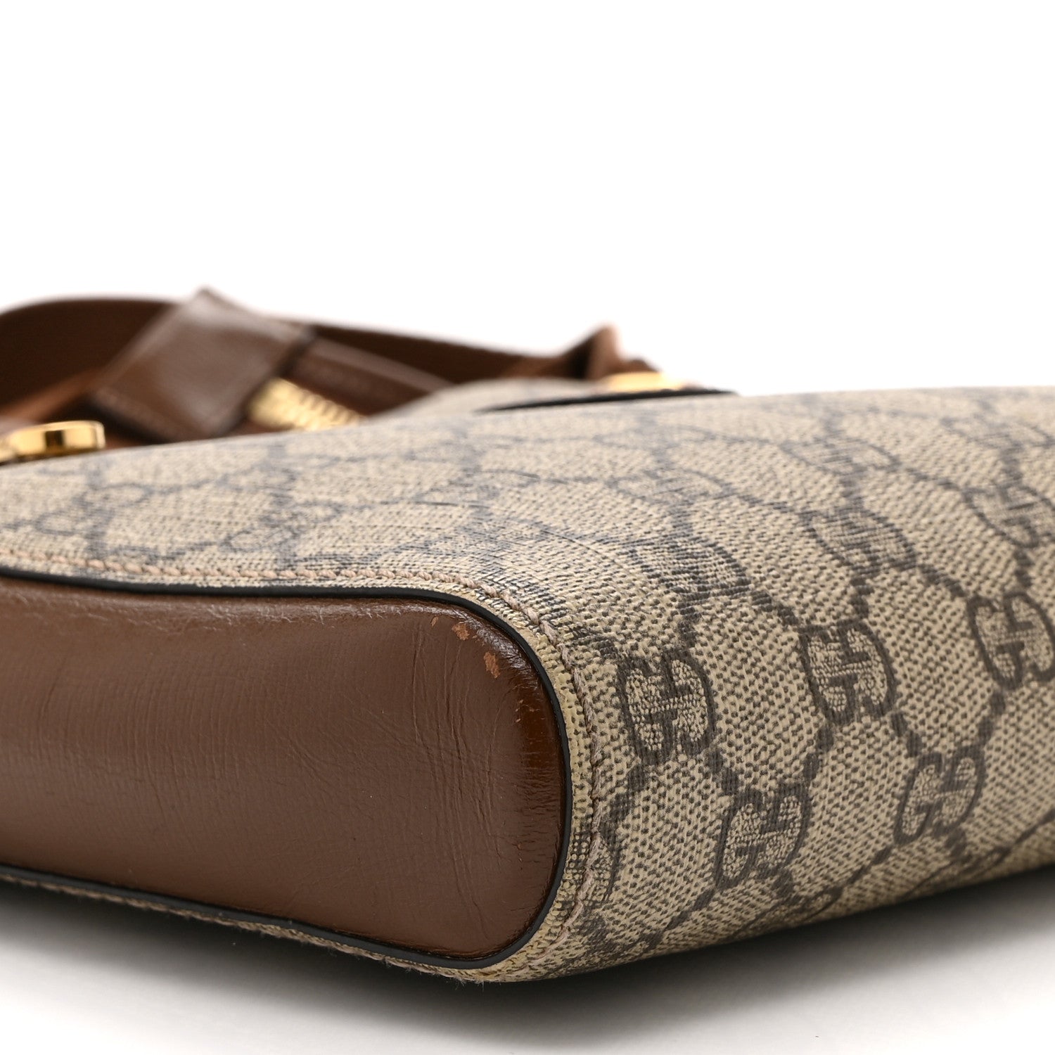 Gucci GG Supreme Monogram Azalea Calfskin Retro Interlocking G Flat Messenger Bag Beige Ebony Brown Sugar 10 of 11