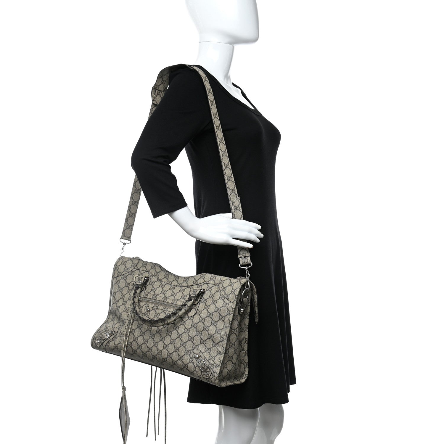 Balenciaga X GUCCI GG Supreme Monogram Neo Classic Silver Hardware City Beige Ebony 2 of 12