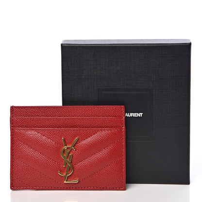 Saint Laurent Grain De Poudre Matelasse Chevron Monogram Credit Card Case New Red 8 of 8