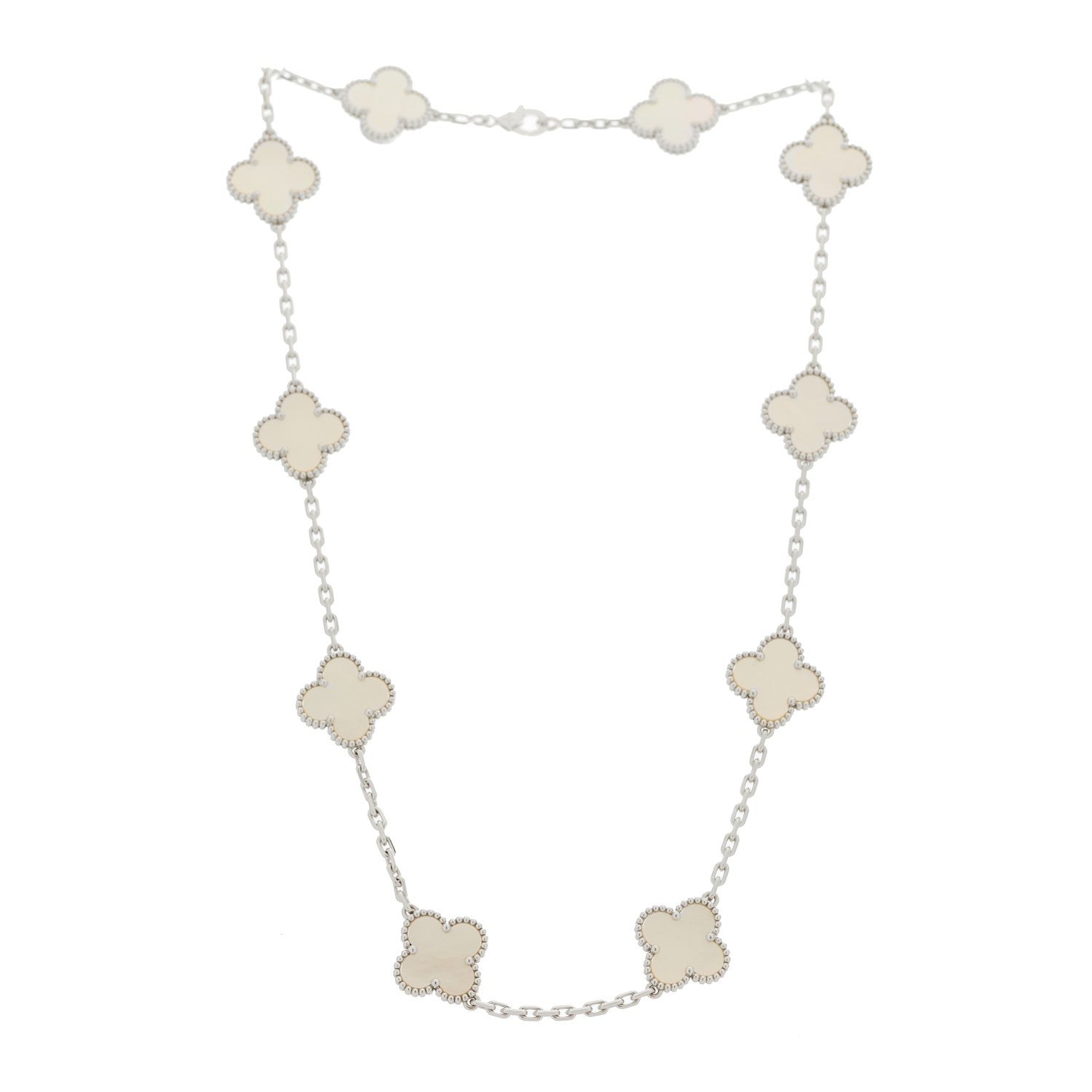Van Cleef & Arpels 18K White Gold Mother of Pearl 10 Motifs Vintage Alhambra Necklace 3 of 6
