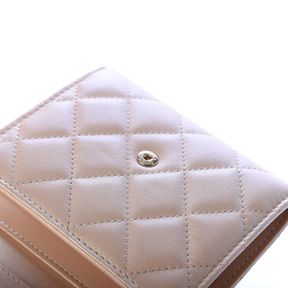 Chanel Iridescent Calfskin Quilted Compact Flap Wallet Beige 9 of 10
