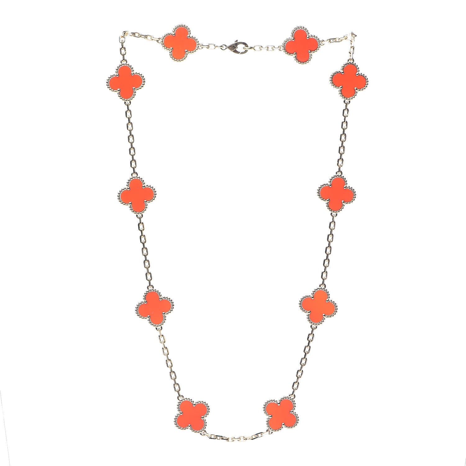 Van Cleef & Arpels 18K Yellow Gold Carnelian 10 Motifs Vintage Alhambra Necklace 2 of 6