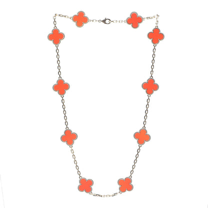 Van Cleef & Arpels 18K Yellow Gold Carnelian 10 Motifs Vintage Alhambra Necklace 2 of 6