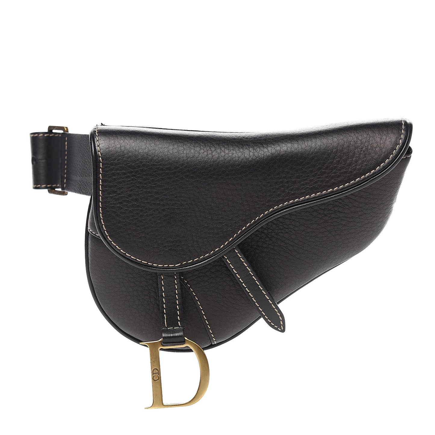 Grained Calfskin Saddle Belt Bag Black