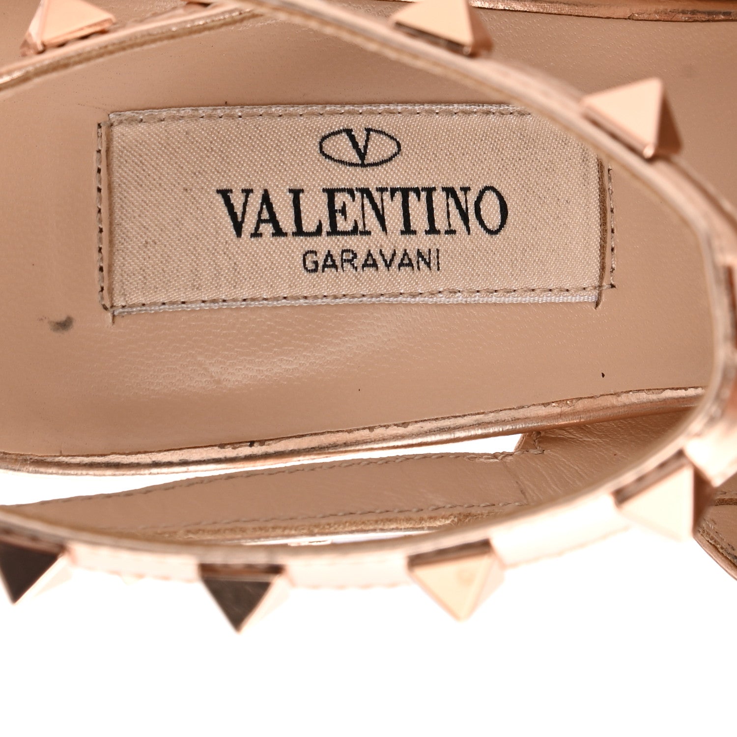 Valentino Garavani Metallic Pebbled Calfskin Rockstud Ankle Strap 100mm Pumps 36.5 Rame 7 of 12