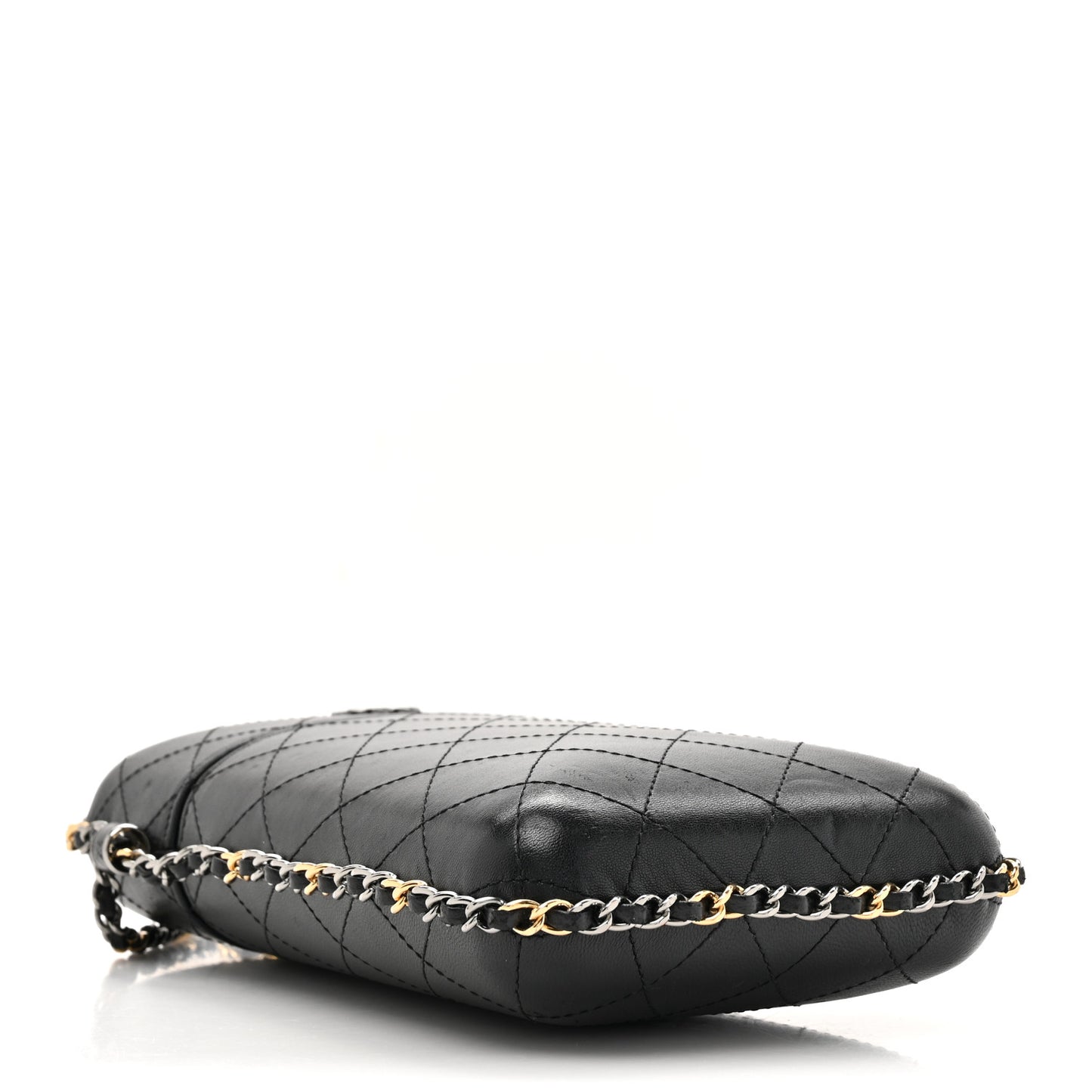 Lambskin Quilted Chain Around Phone Holder Black