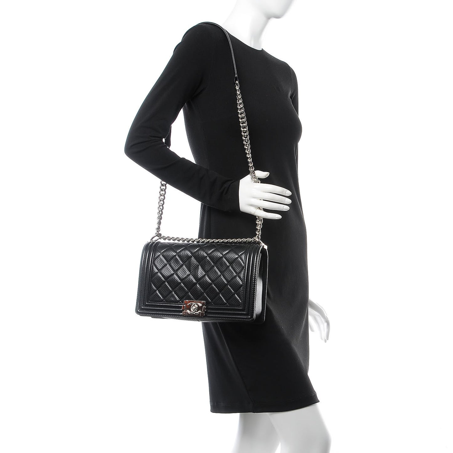 Perforated Lambskin Quilted New Medium Boy Flap Black