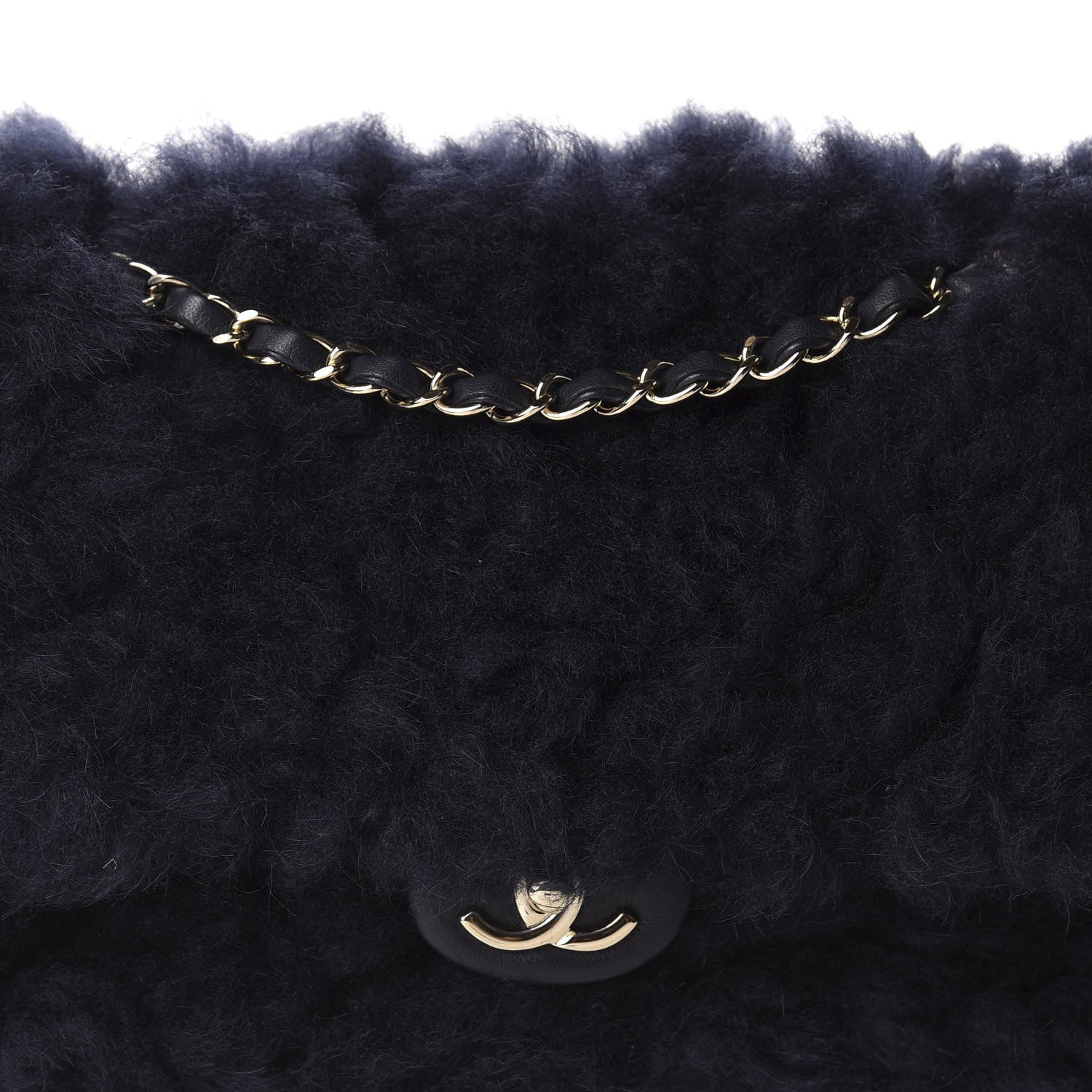 Chanel Shearling Lambskin Quilted Medium Single Flap Navy Blue 10 of 10