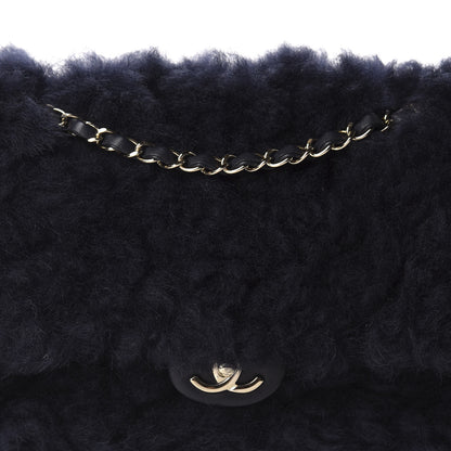 Chanel Shearling Lambskin Quilted Medium Single Flap Navy Blue 10 of 10