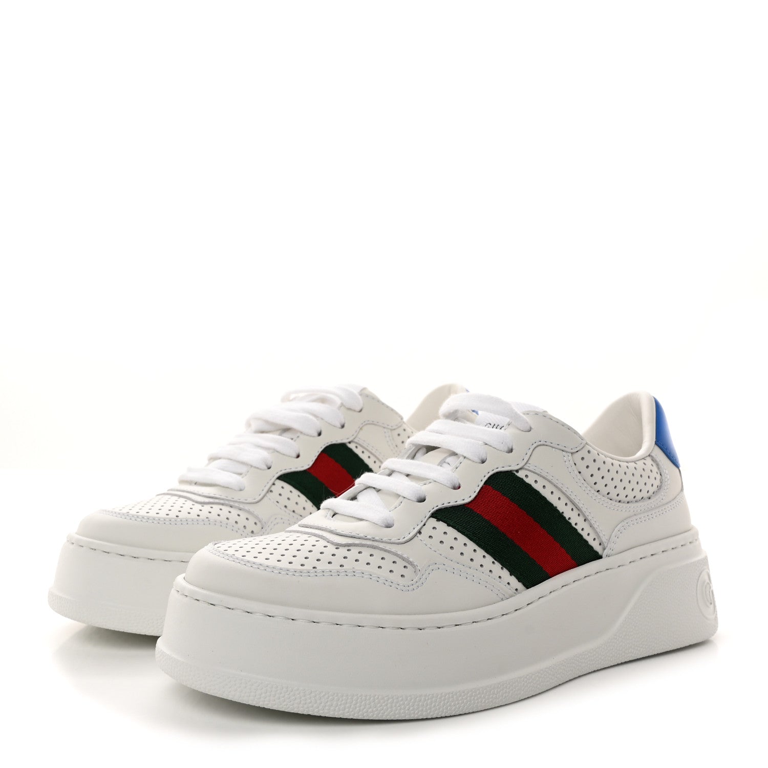 Gucci Calfskin Web Perforated Womens Platform 55mm Sneakers 36 White Bright Splash 3 of 9