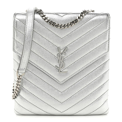 Saint Laurent Metallic Lambskin Quilted Double Flap Bag Silver 1 of 12