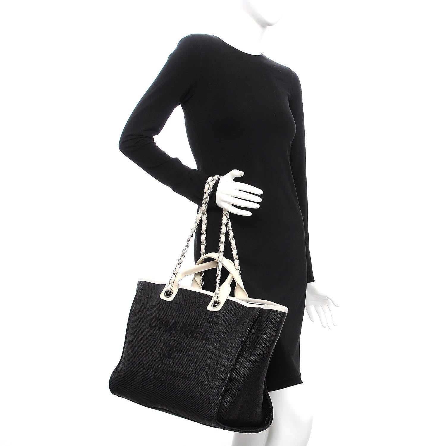 Chanel Woven Straw Raffia Large Deauville Tote Black White 2 of 7