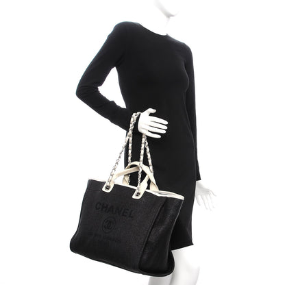 Chanel Woven Straw Raffia Large Deauville Tote Black White 2 of 7