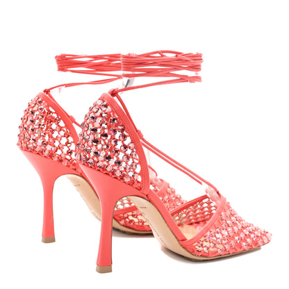 Bottega Veneta Mesh Nappa Crystal Embellished Sparkle Stretch Ankle Tie 90mm Sandals 38 Sunburst 5 of 8