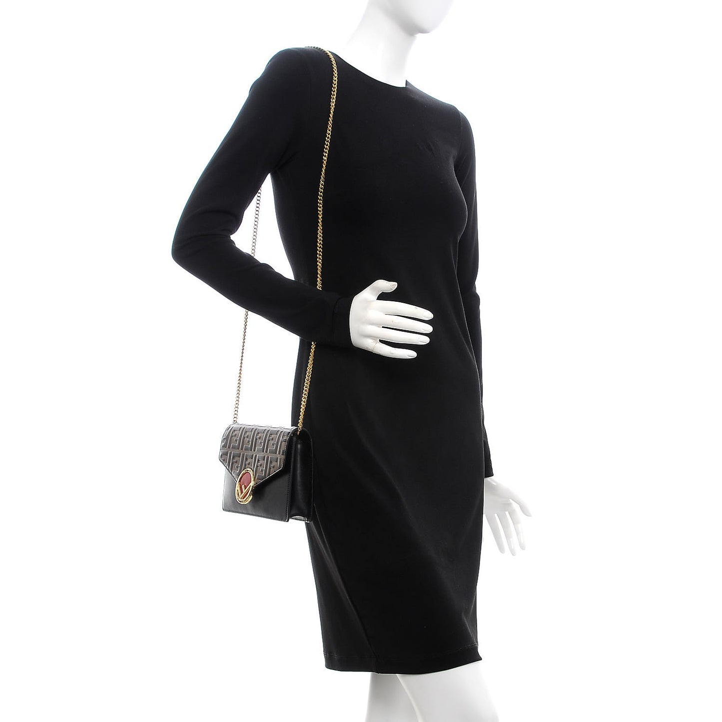Vitello Liberty F is Fendi Bi-Color FF 1974 Embossed Medium Envelope Wallet On Chain Black Maya