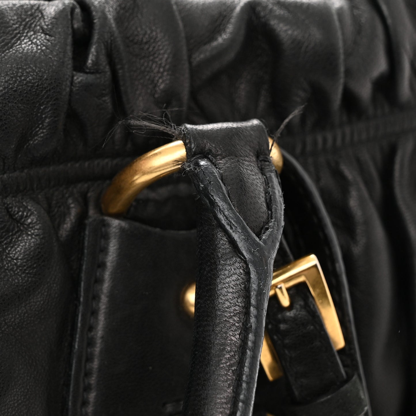 Nappa Gaufre Buckle Shoulder Bag Black