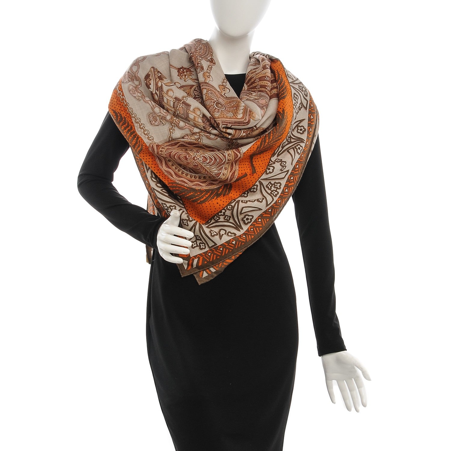 Hermes Cashmere Silk Zénobie Reine De Palmyre 140 Natural Terracotta Vert 2 of 8