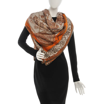 Hermes Cashmere Silk Zénobie Reine De Palmyre 140 Natural Terracotta Vert 2 of 8