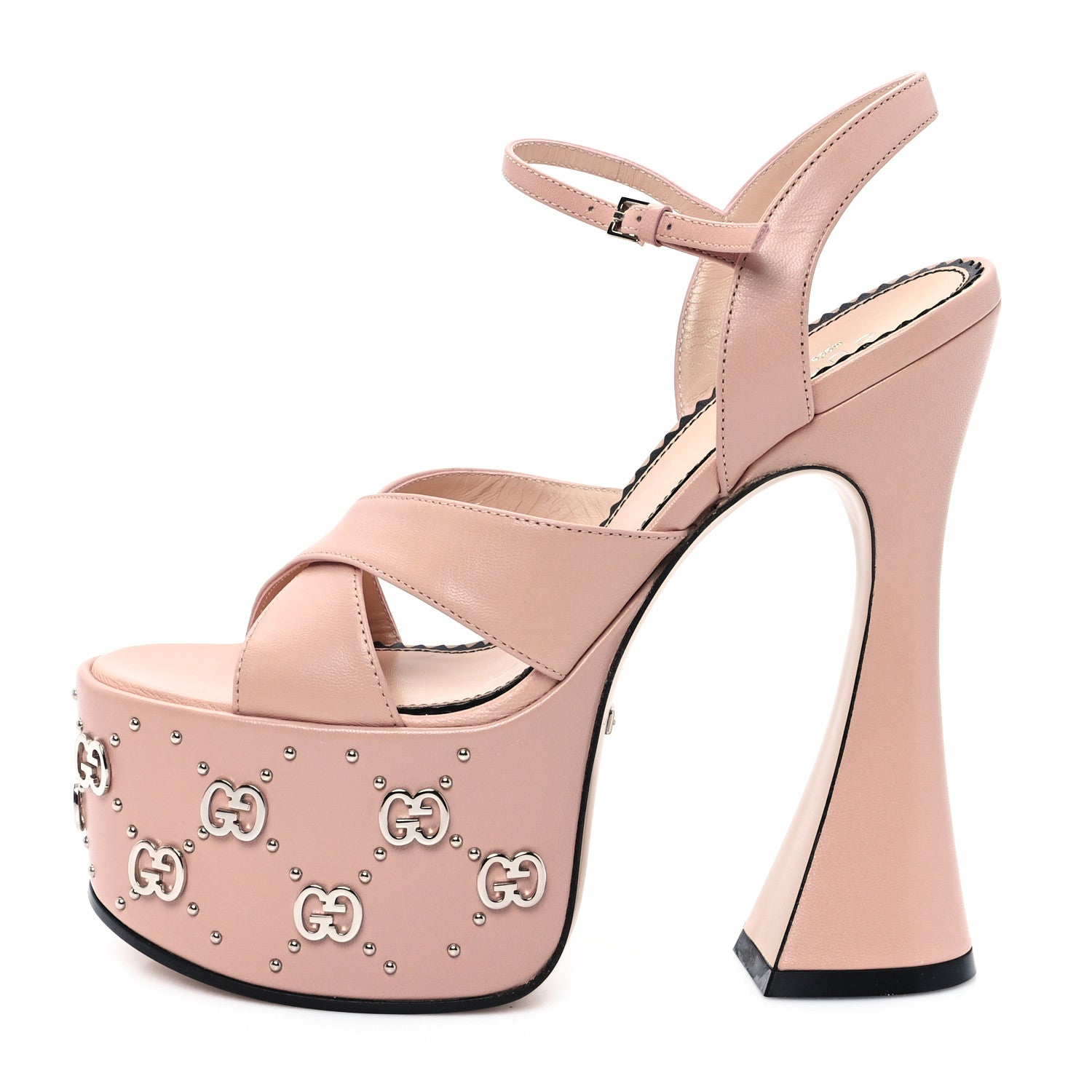 Gucci Malaga Kid Interlocking G Studs 155mm Platform Sandals 35 Perfect Pink 1 of 9