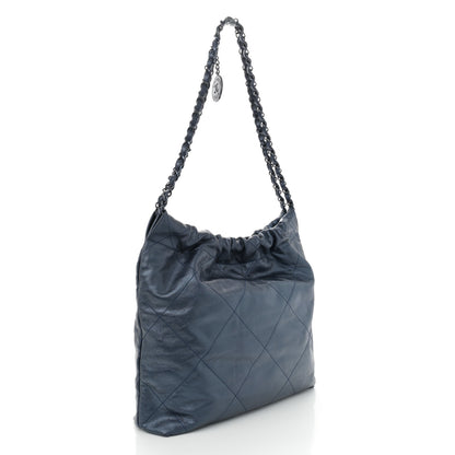 Chanel Metallic Calfskin Quilted Small Chanel 22 Navy Blue 4 of 11