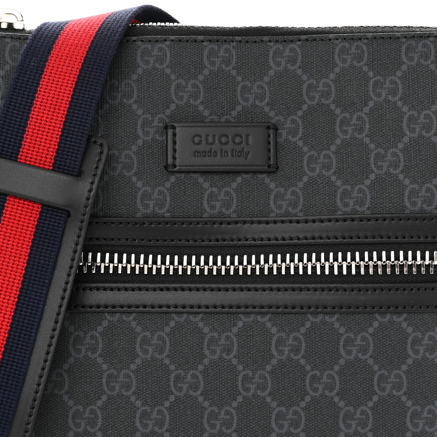 Gucci GG Supreme Monogram Appia Calfskin Web Flat Messenger Bag Black Grey 8 of 11