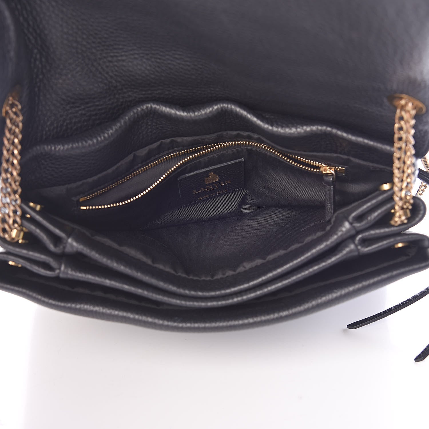 Lanvin Ostrich Calfskin Embossed Medium Sugar Flap Shoulder Bag Black Blue 5 of 14