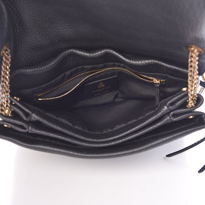 Lanvin Ostrich Calfskin Embossed Medium Sugar Flap Shoulder Bag Black Blue 5 of 14