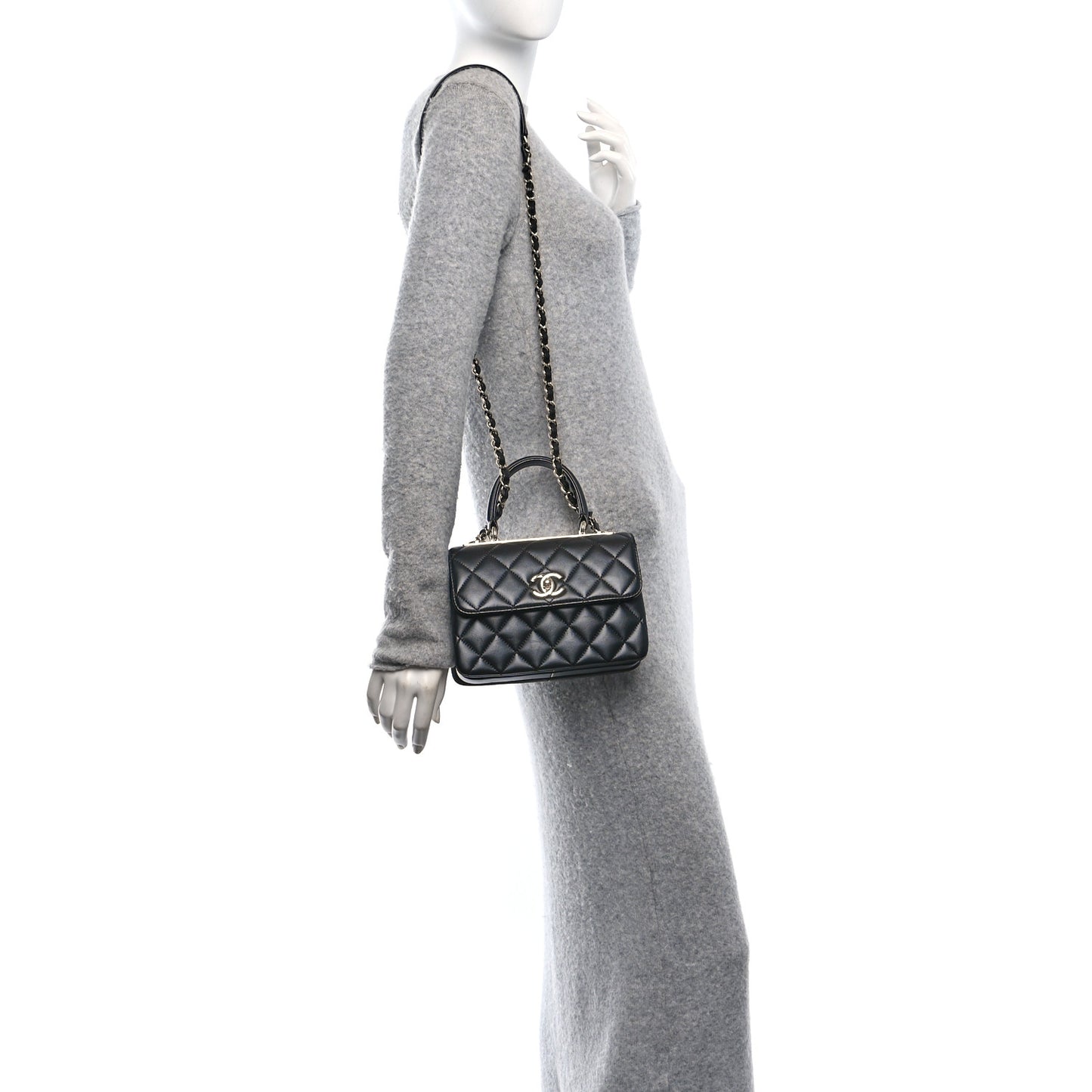 Lambskin Quilted Mini Trendy CC Dual Handle Flap Bag Black