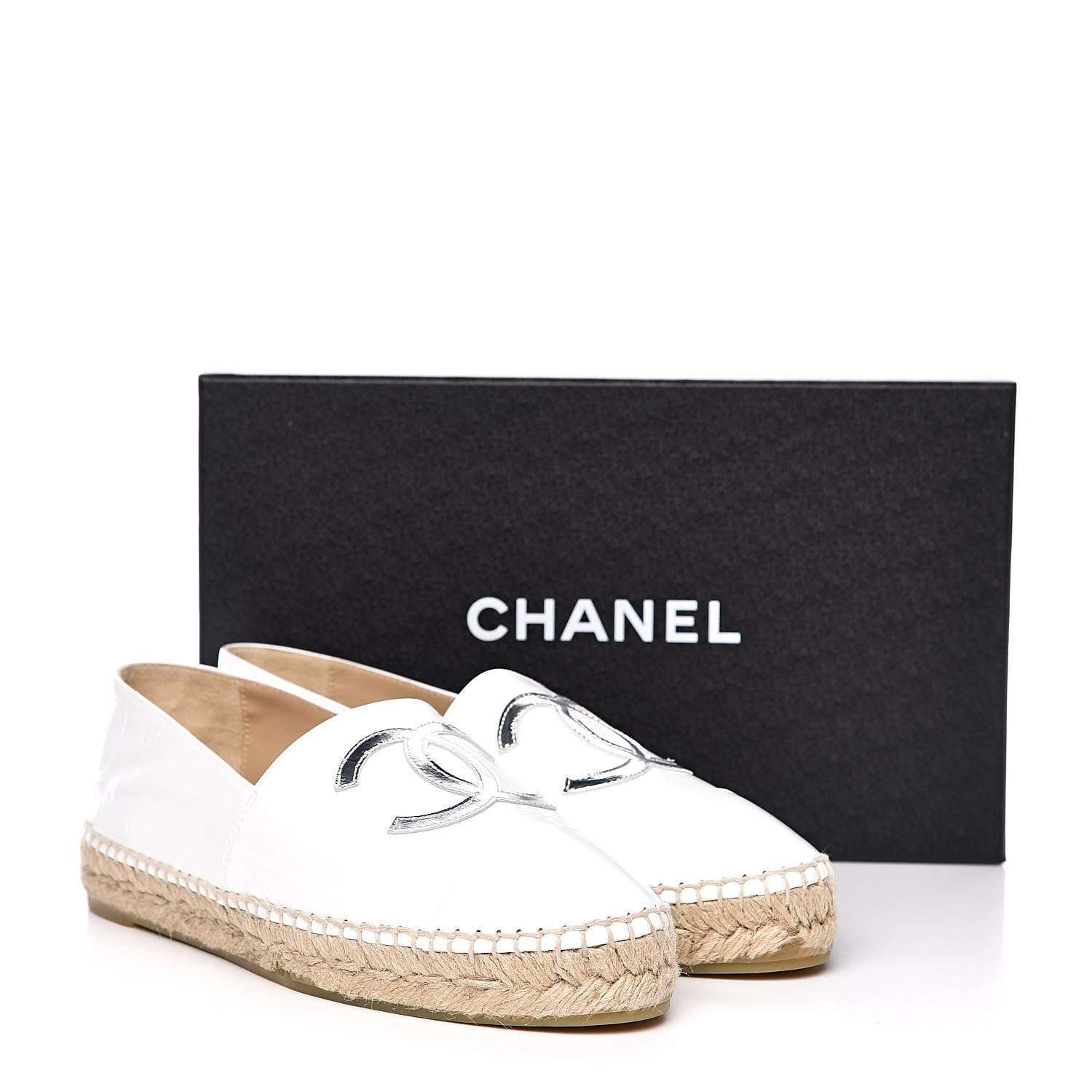 Chanel Distressed Patent CC Espadrilles 39 White Silver 10 of 10
