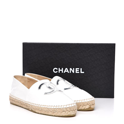 Chanel Distressed Patent CC Espadrilles 39 White Silver 10 of 10