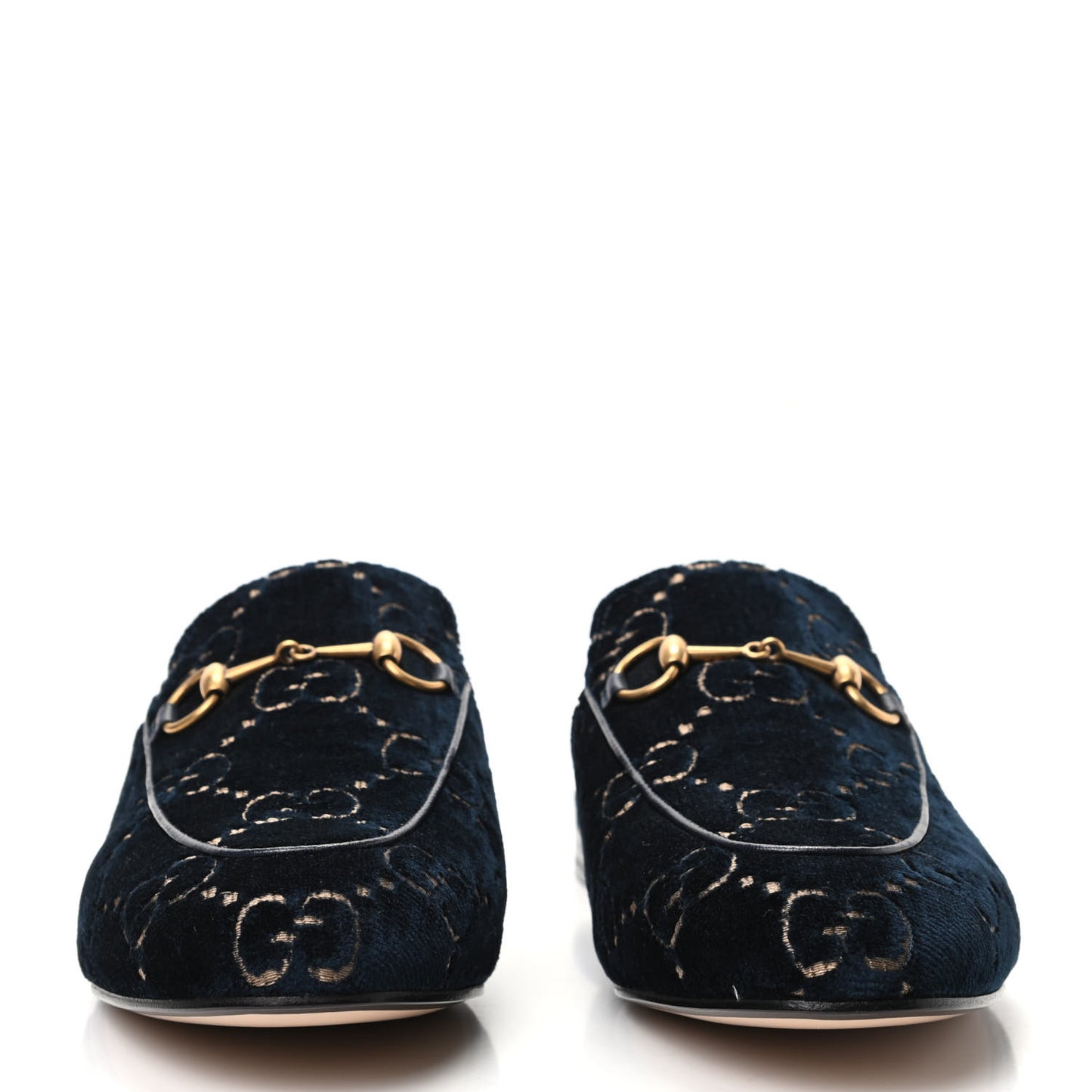 Velvet GG Monogram Womens Princetown Slippers 38.5 Blue Beige