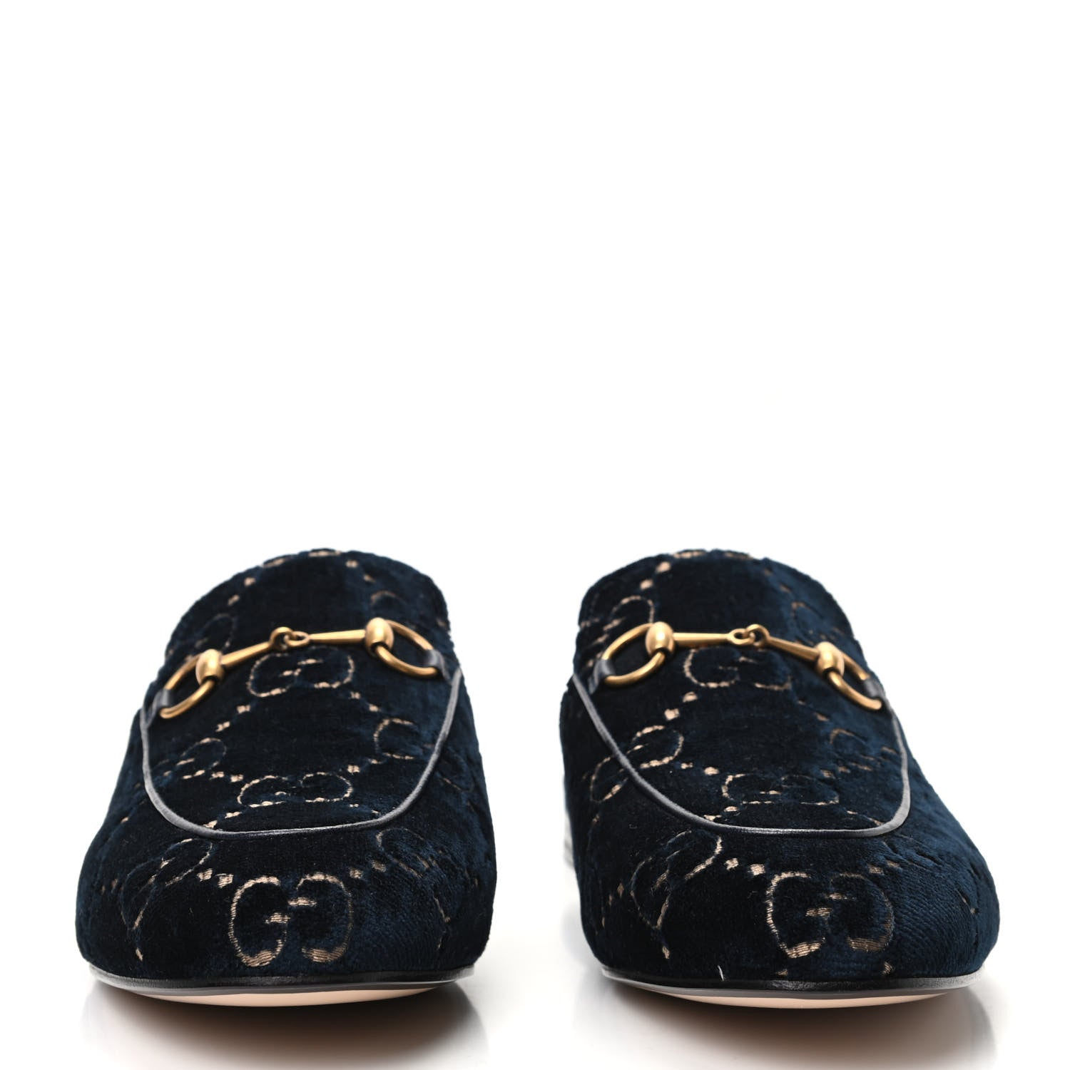 Gucci Velvet GG Monogram Womens Princetown Slippers 38.5 Blue Beige 2 of 8