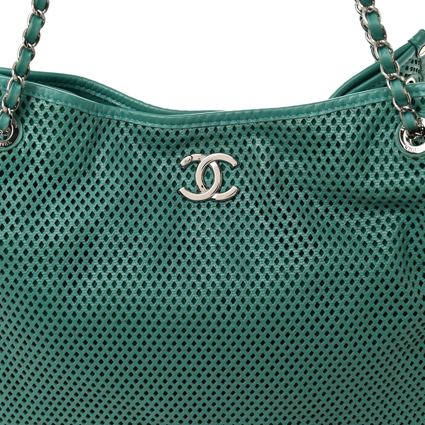 Calfskin Perforated Up In The Air Tote Green