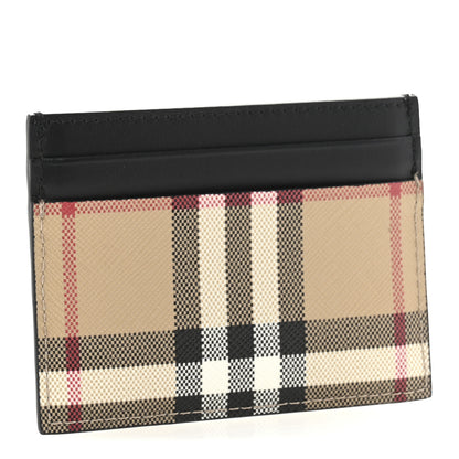 Burberry Smooth Calfskin Coated Canvas Vintage Check Sandon Card Case Beige Black 3 of 9