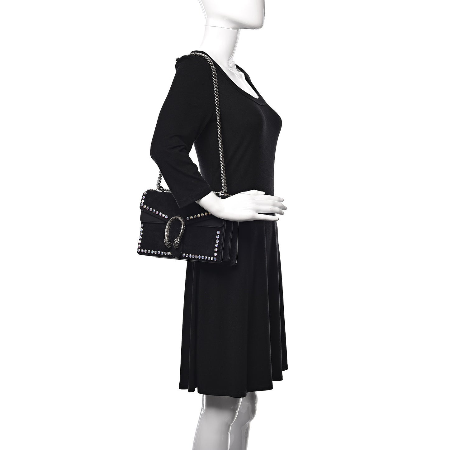 Suede Crystal Small Dionysus Shoulder Bag Black