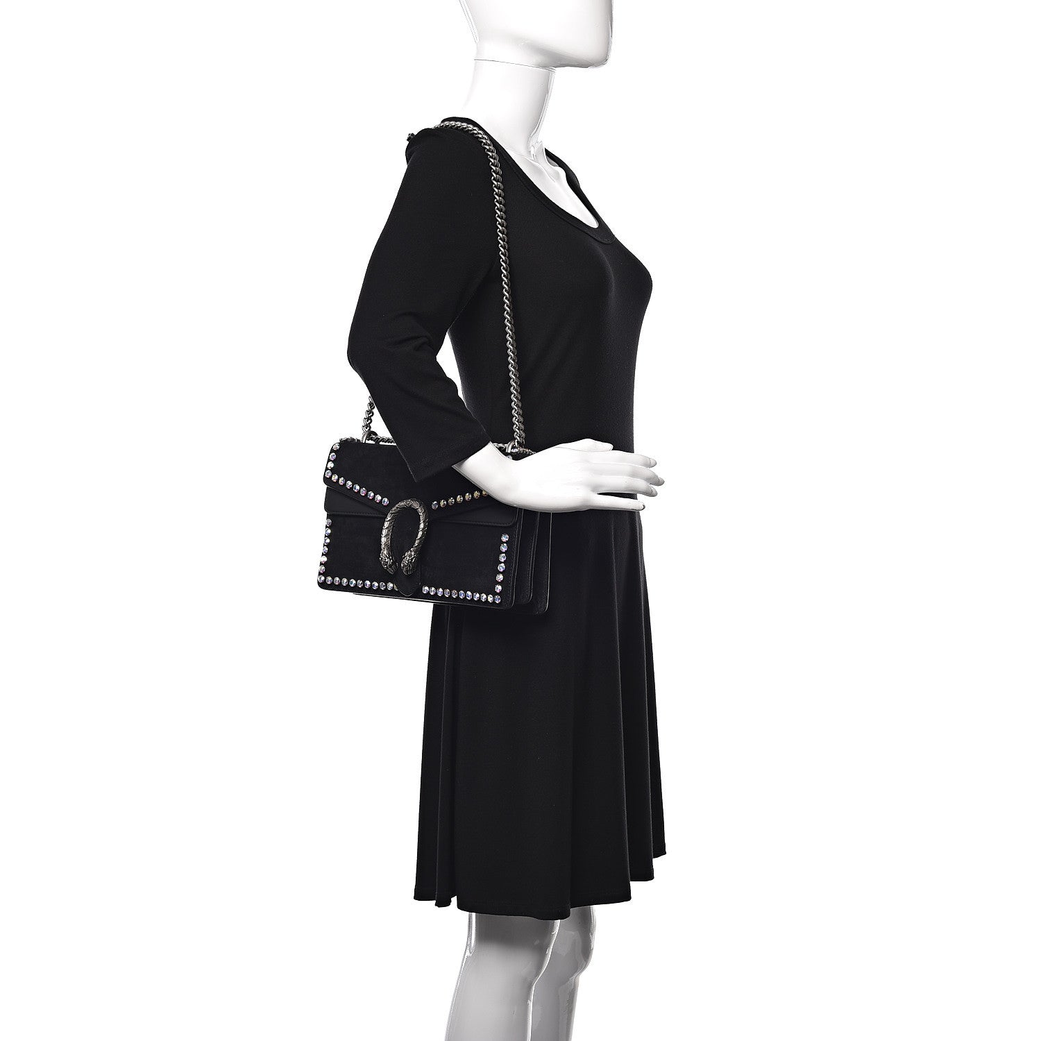 Gucci Suede Crystal Small Dionysus Shoulder Bag Black 2 of 14