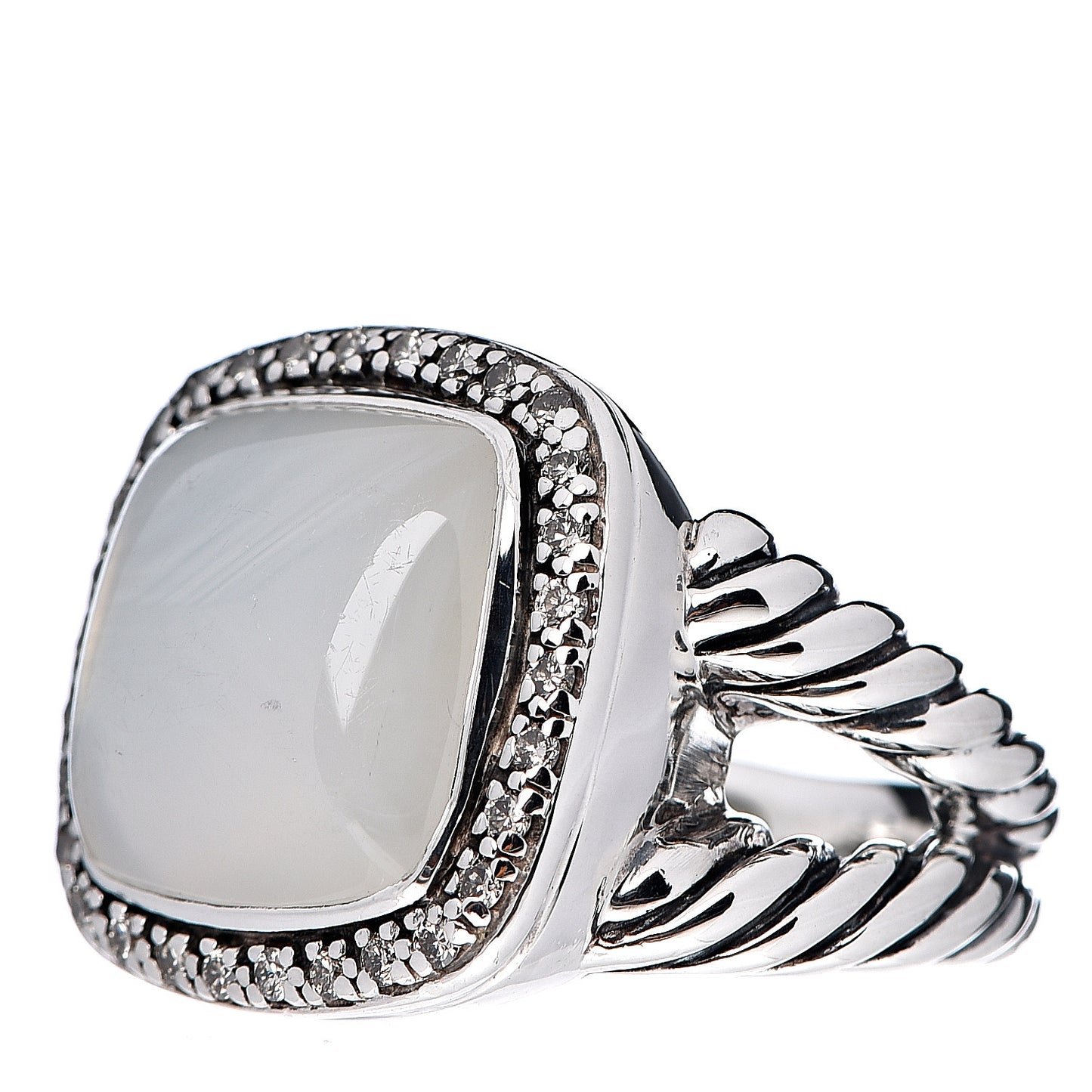 Sterling Silver Diamond Moon Quartz 14mm Albion Ring 54 6.75