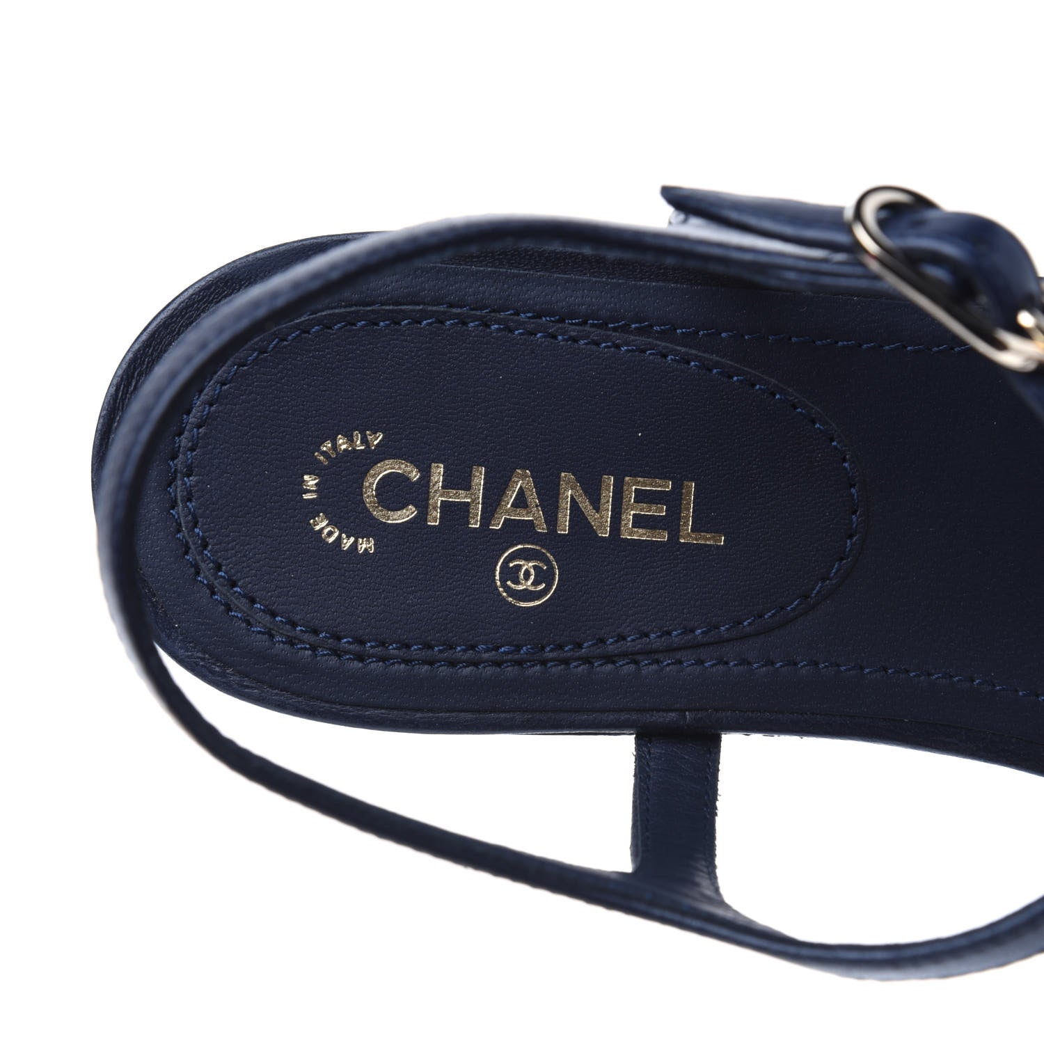 Chanel Lambskin Crystal CC Thong Sandals 37 Navy 7 of 10