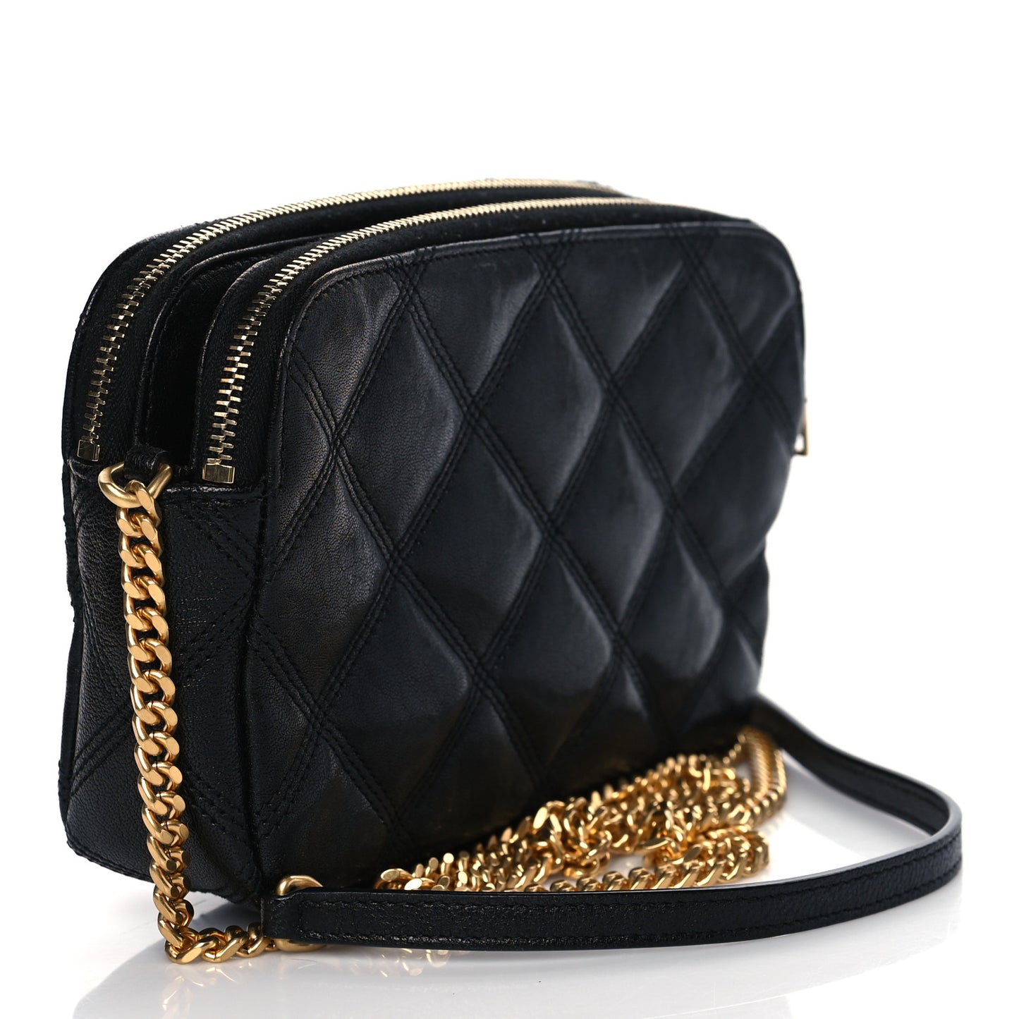 Grained Lambskin Quilted Mini Becky Double Zip Bag Black