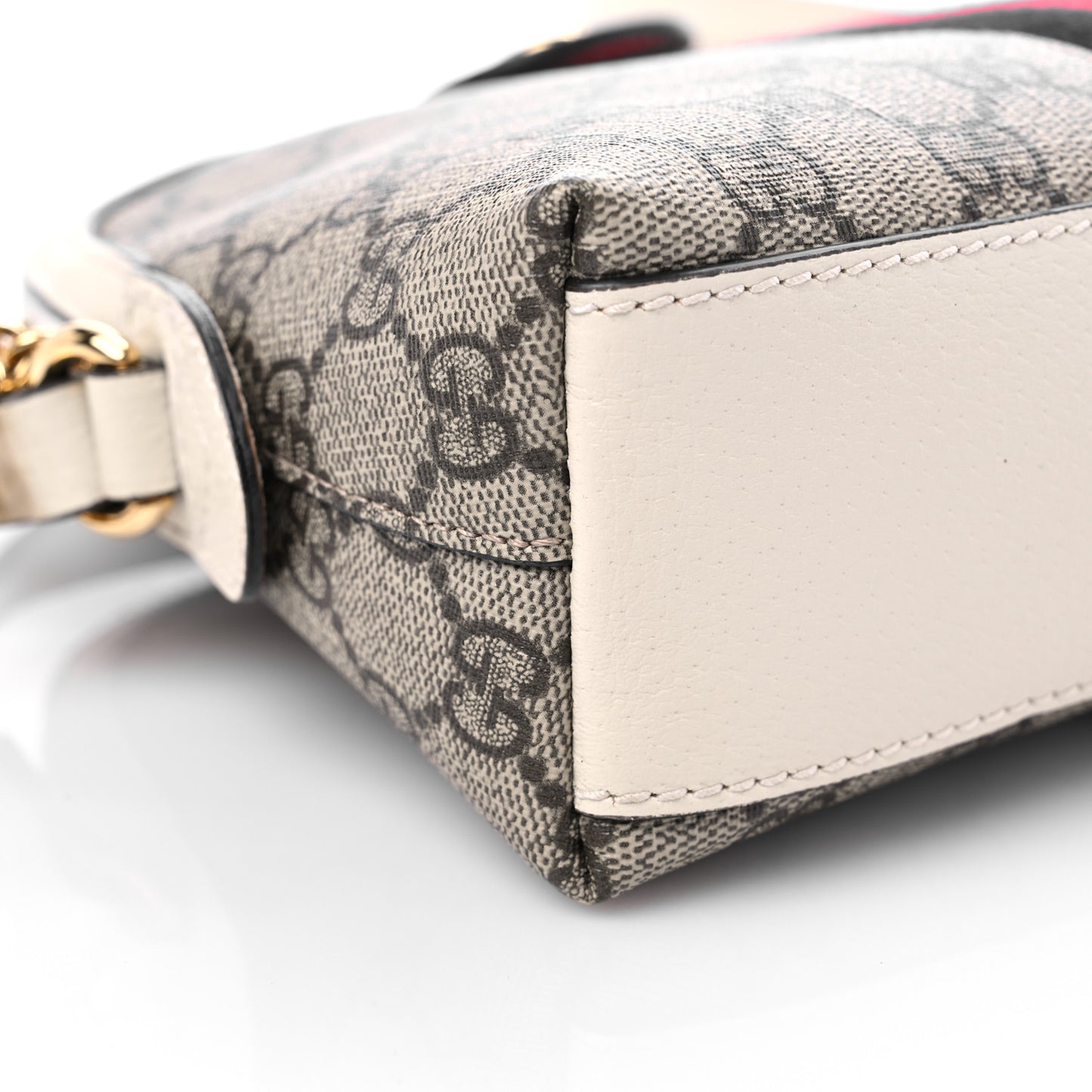 GG Supreme Monogram Textured Dollar Calfskin Web Small Ophidia Dome Shoulder Bag Beige Ebony Mystic White