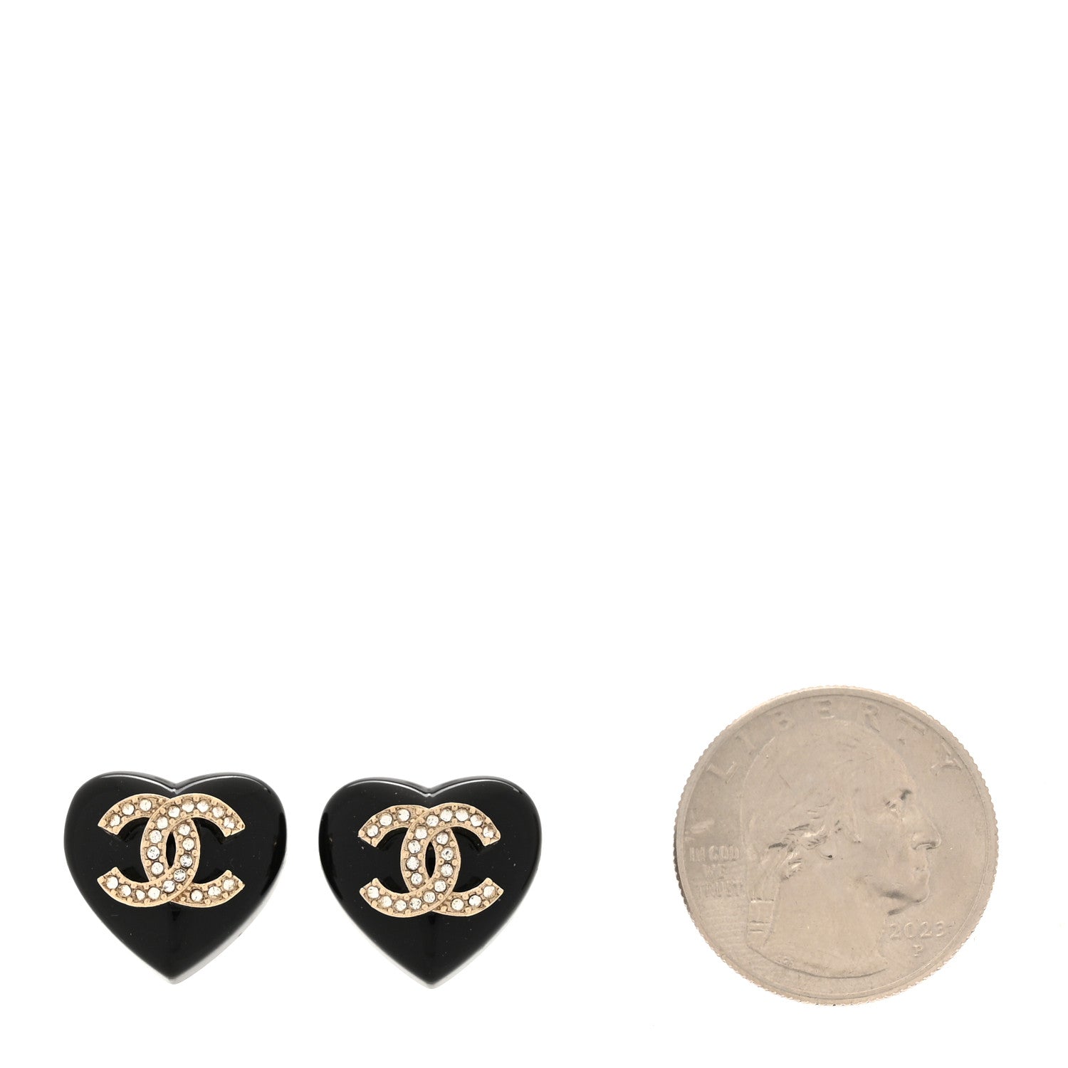 Chanel Resin Crystal CC Heart Earrings Black Gold 2 of 5