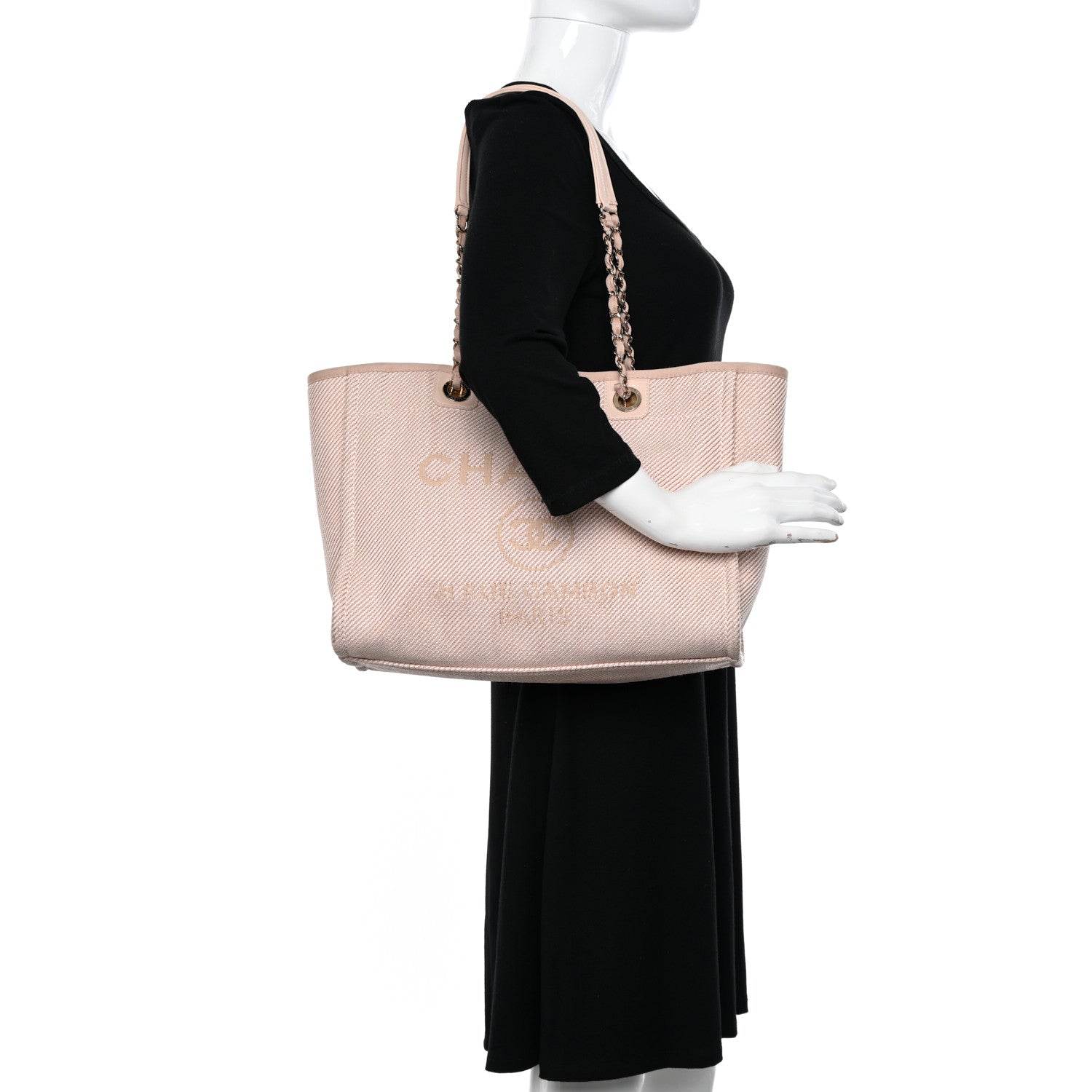 Chanel Mixed Fibers Calfskin Small Deauville Tote Beige 2 of 13