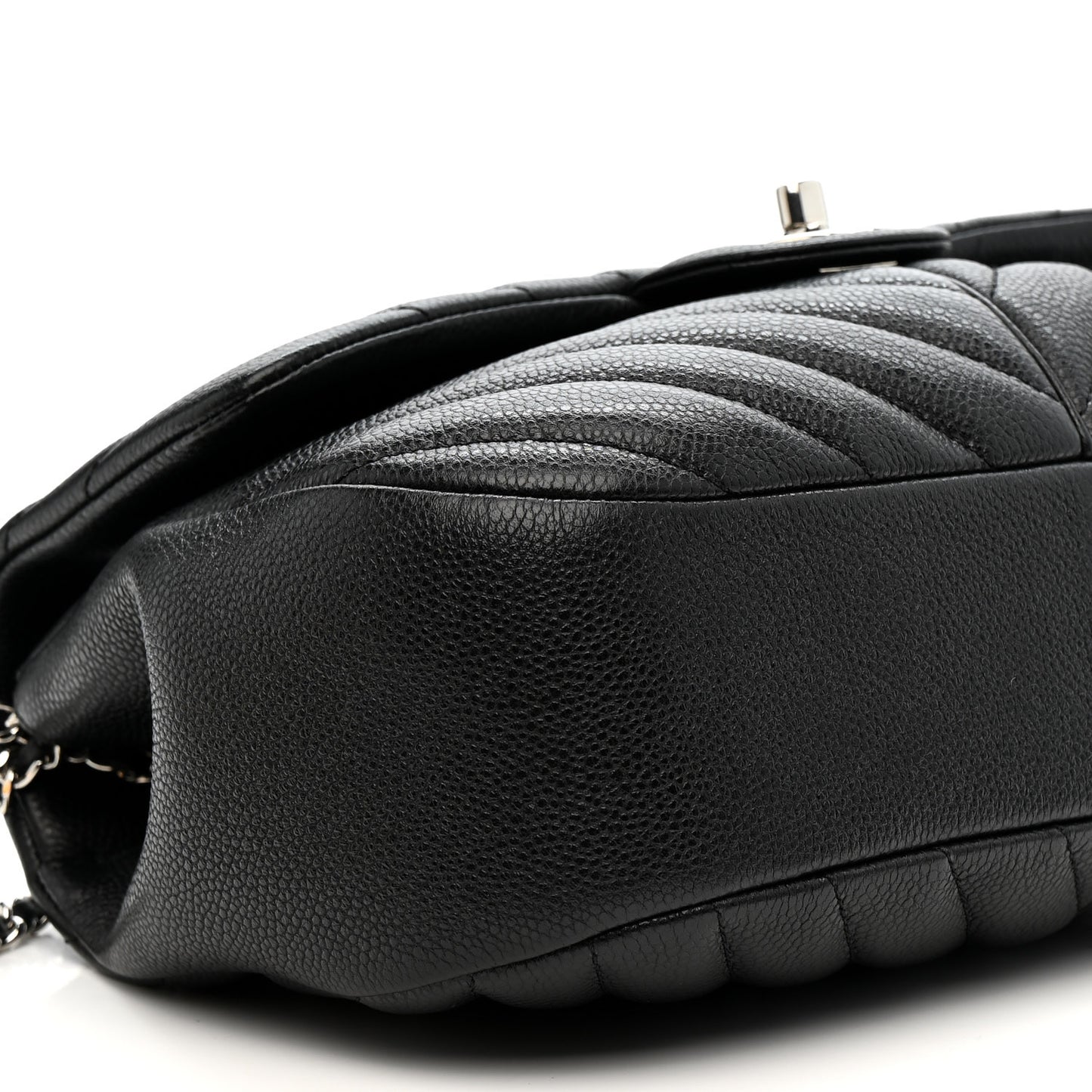 Caviar Chevron Quilted Puffy CC Flap Black