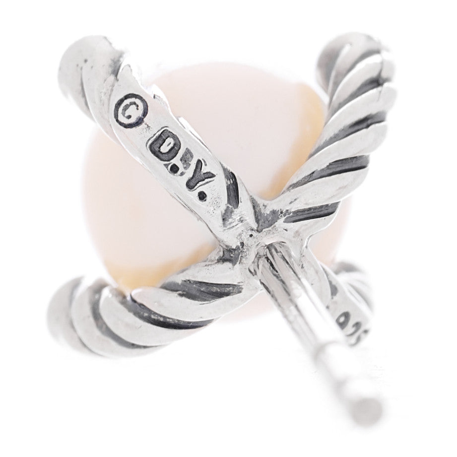 David Yurman Sterling Silver Diamond Pearl 6-6.5mm Cable Stud Earrings 4 of 4