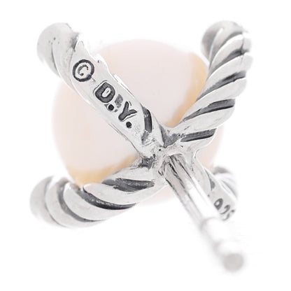 David Yurman Sterling Silver Diamond Pearl 6-6.5mm Cable Stud Earrings 4 of 4