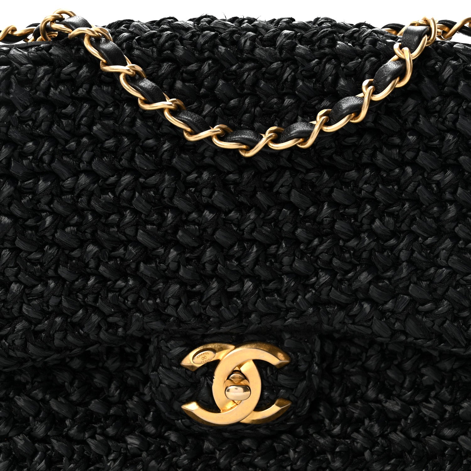 Chanel Raffia Crochet Paris Greece Medium Flap Bag Black 8 of 11