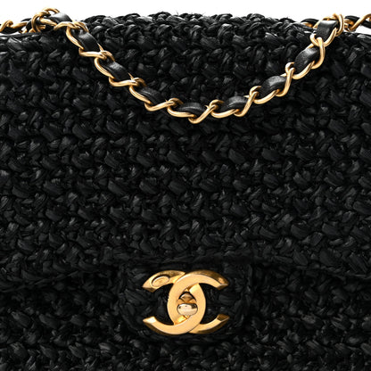 Chanel Raffia Crochet Paris Greece Medium Flap Bag Black 8 of 11
